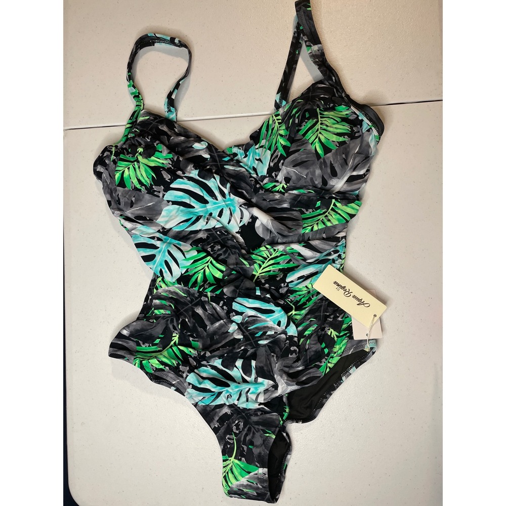 Aqua Regina Plus Size Swimsuit One Piece Ruched Tummy Control Adjustable, 2XL